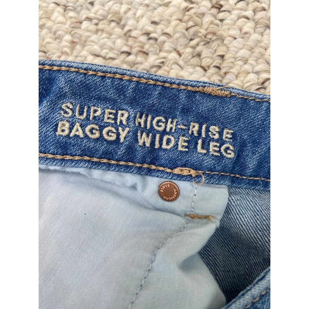 American Eagle Stretch Super High-Rise Baggy Wide Leg Ankle Jeans Size 16R - Picture 8 of 9
